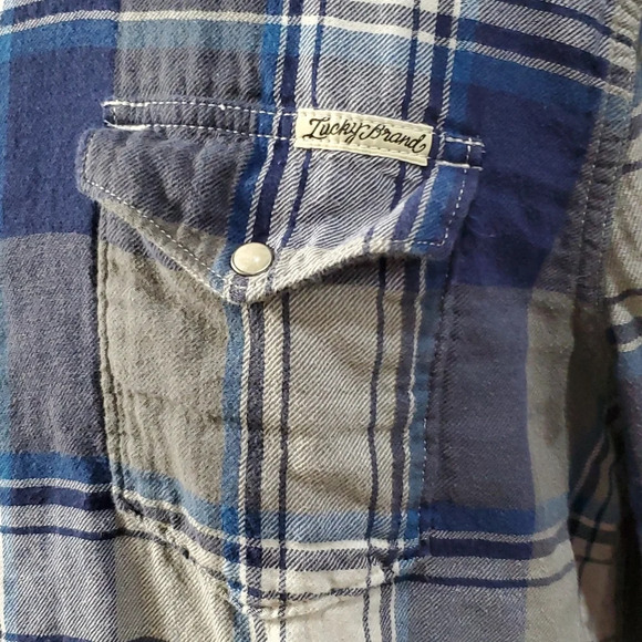 Lucky brand soft blue grey flannel shirt plaid snap up - Picture 3 of 8